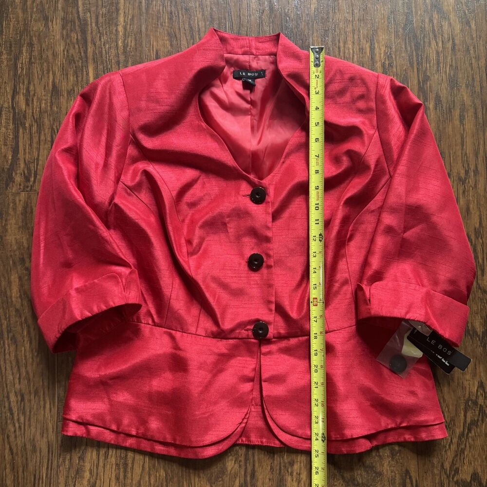 NWT Le Bos Jacket Blazer Short Red Peplum 3/4 Sleeve Womens Size 14W Holiday - Picture 10 of 15